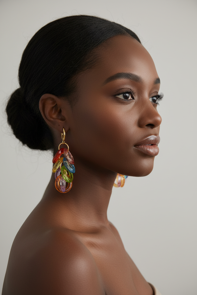 Rainbow Chain Link Leverback Earrings | Gold Dangle | Barbara Collins ...