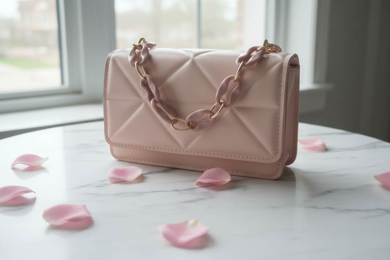 Blush Pink Quilted Crossbody Bag