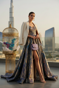 Dubai model with smaller purple handbag