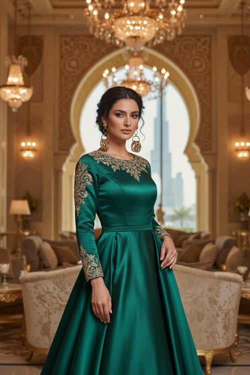 Elegant Dubai Model Wearing Gold Earrings
