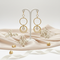 Elegant gold leverback earrings styled product photo