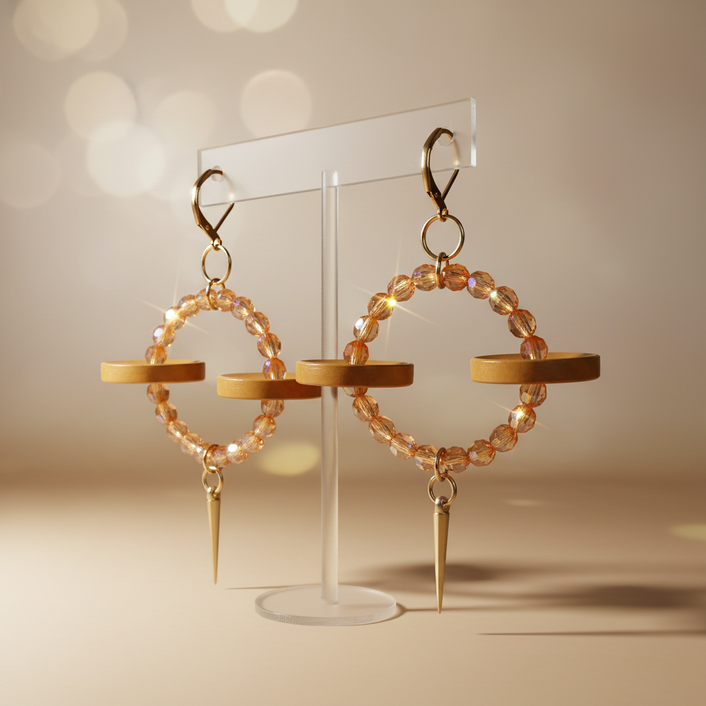 Gold Button Disc Earrings - Spectacular Artistic Masterpiece