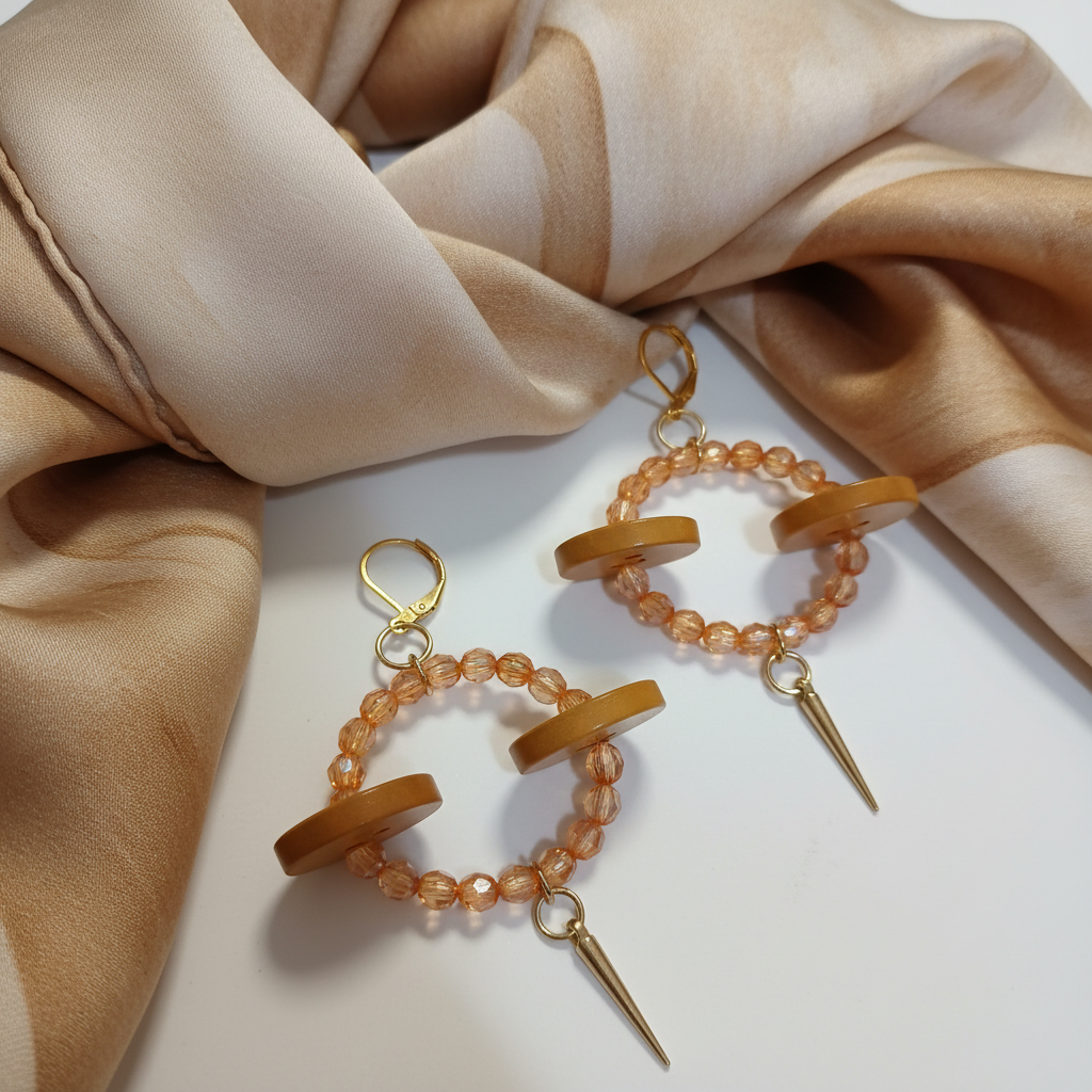 Gold Button Disc Leverback Earrings with Scarf - Corrected