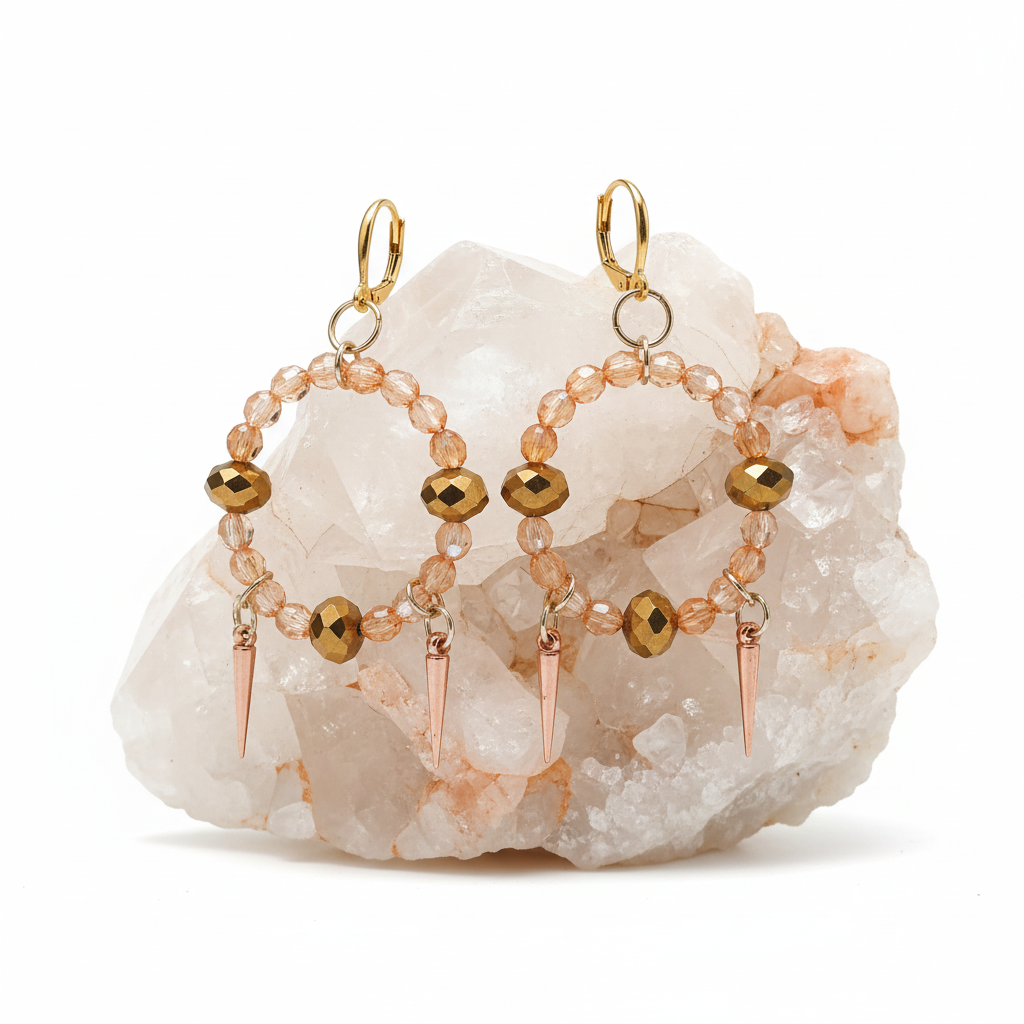 Gold Leverback Beaded Earrings on Natural Stone