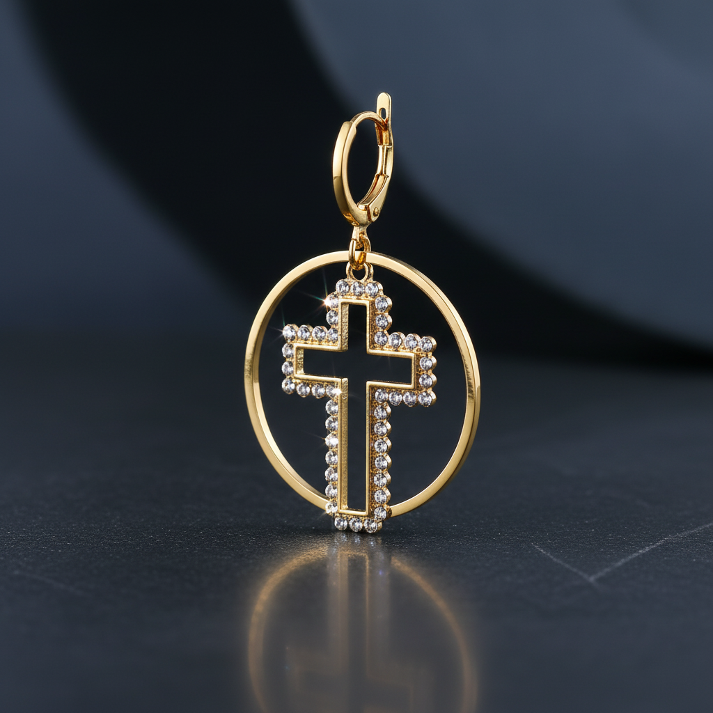 Gold Leverback Cross Earrings