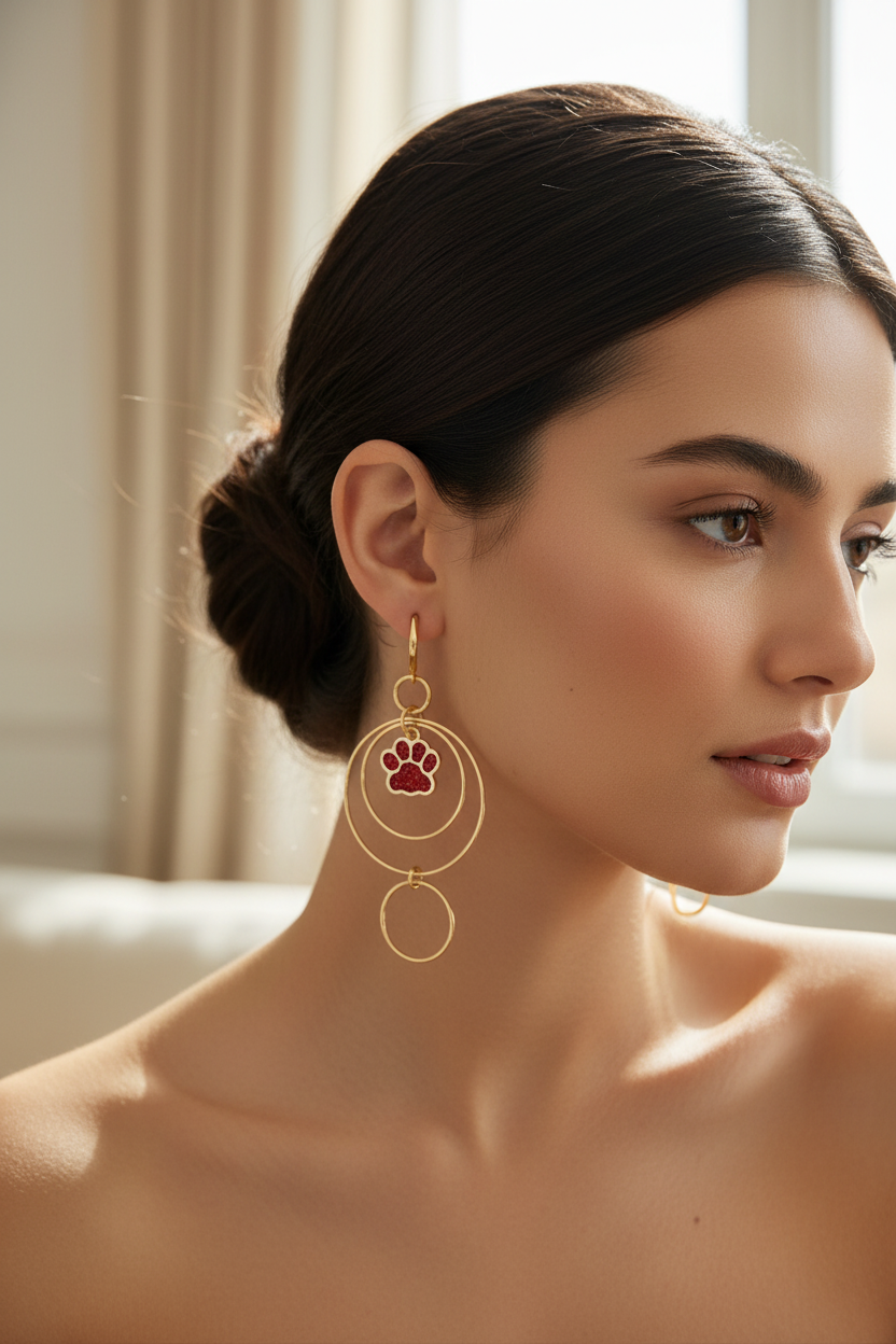 Gold T-Bar Dog Paw Earrings