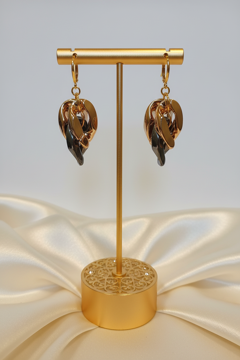 Gold T-bar earring display with elegant base