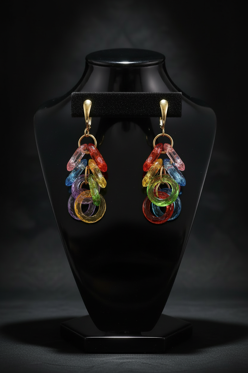 Gold T-Bar Rainbow Chain Earrings