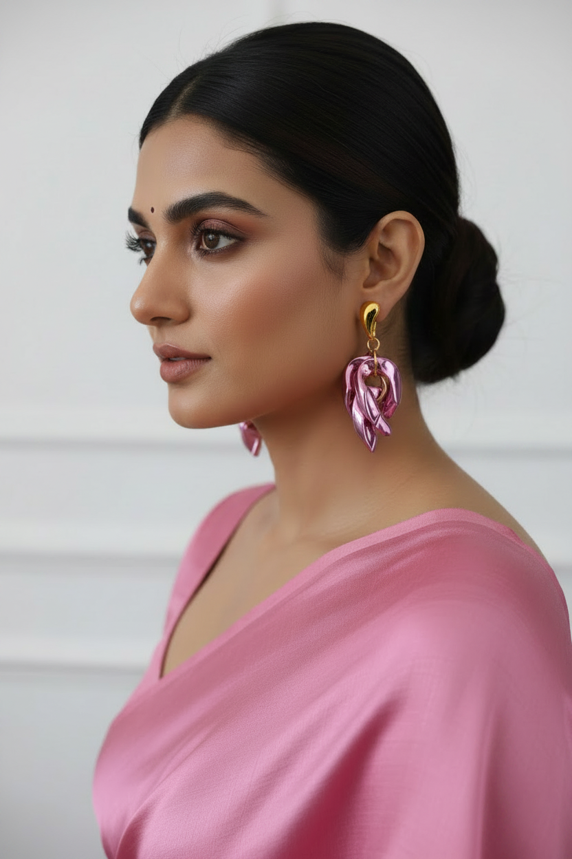 Pink Goddess Earrings with Gold Leverback Hooks