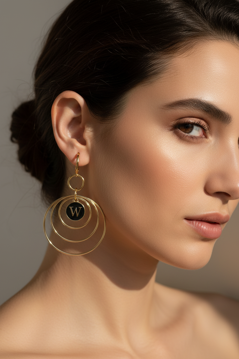 Spanish Model Wearing Gold Leverback Earrings